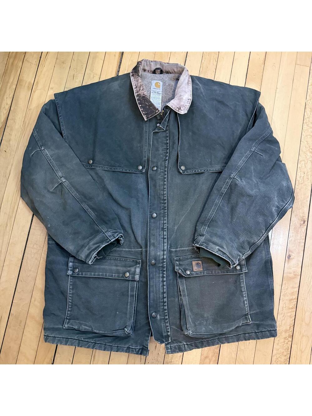 Vintage Carhartt C10 MOS Chore Coat Jacket 2XL Green Sherpa Duck Canvas Y2K